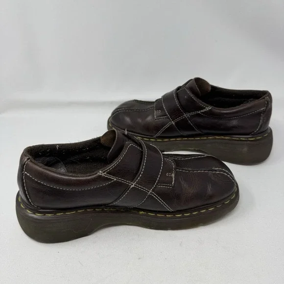 Dr Doc Martens Shoes Womens 9 Monk Strap Oxford Chunky Y2K Brown Leather Wedge - Picture 8 of 10